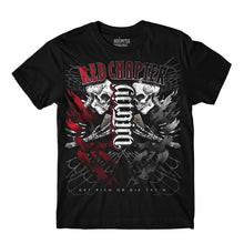 Load image into Gallery viewer, MEN&#39;S | Get Rich / Die Tryin&#39; Ambigram | Red/Gray - Black Short Sleeve T-Shirt
