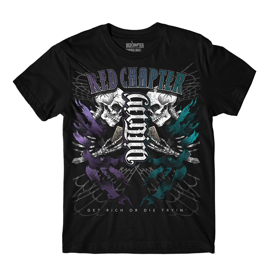 MEN'S | Get Rich / Die Tryin' Ambigram | Purple/Teal - Black Short Sleeve T-Shirt